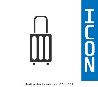 Grey Suitcase for travel icon isolated on white background. Traveling baggage sign. Travel luggage icon.  Vector Illustration