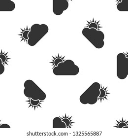 Grey Sun and cloud weather icon isolated seamless pattern on white background. Vector Illustration