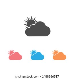 Grey Sun and cloud weather icon set isolated on white background. Vector Illustration