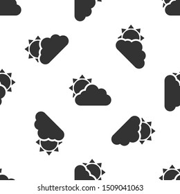 Grey Sun and cloud weather icon isolated seamless pattern on white background.  Vector Illustration