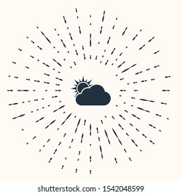 Grey Sun and cloud weather icon isolated on beige background. Abstract circle random dots. Vector Illustration