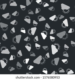 Grey Sun and cloud weather icon isolated seamless pattern on black background.  Vector Illustration