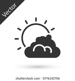 Grey Sun and cloud weather icon isolated on white background.  Vector