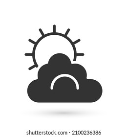 Grey Sun and cloud weather icon isolated on white background.  Vector