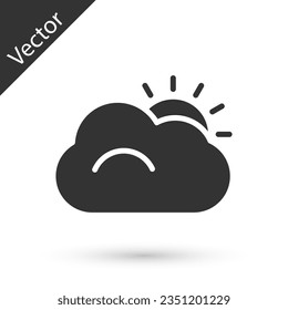 Grey Sun and cloud weather icon isolated on white background.  Vector Illustration