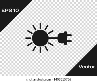 Grey Sun with electric plug icon isolated on transparent background. Energy saving concept. Vector Illustration