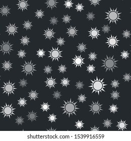 Grey Sun icon isolated seamless pattern on black background.  Vector Illustration