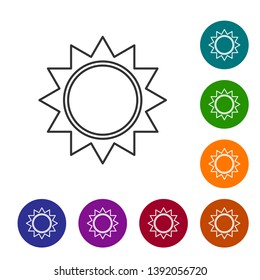 Grey Sun line icon isolated on white background. Set icon in color circle buttons. Vector Illustration