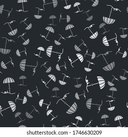 Grey Sun protective umbrella for beach icon isolated seamless pattern on black background. Large parasol for outdoor space. Beach umbrella. Vector Illustration