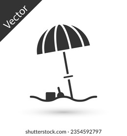 Paraguas protector de Sol gris para icono de playa aislado en fondo blanco. Hay una gran sombrilla para el espacio exterior. Paraguas de playa.  Ilustración vectorial