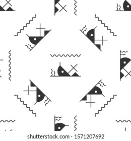 Grey Sunken ship at the bottom of the sea icon isolated seamless pattern on white background.  Vector Illustration