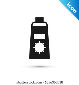 Grey Sunscreen cream in tube icon isolated on white background. Protection for the skin from solar ultraviolet light.  Vector