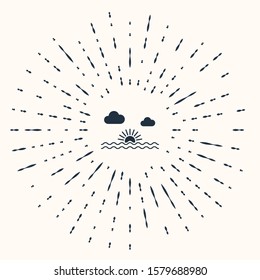 Grey Sunset icon isolated on beige background. Abstract circle random dots. Vector Illustration
