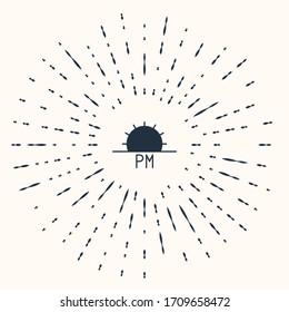 Icono de la puesta de sol gris aislado en fondo beige. Puntos aleatorios del círculo abstracto. Ilustración vectorial