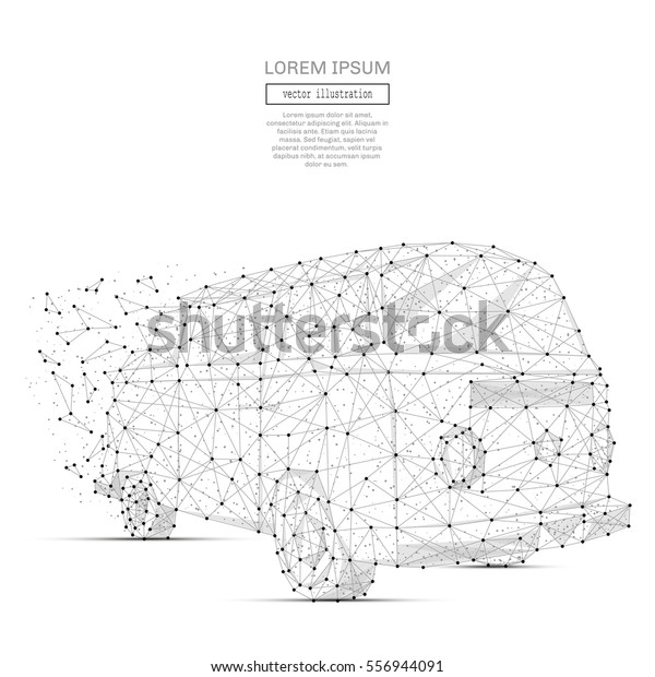 Grey Surfer van with\
polygon line on abstract background. Polygonal space low poly with\
connecting dots and lines. Connection structure. Vector travel\
background.
