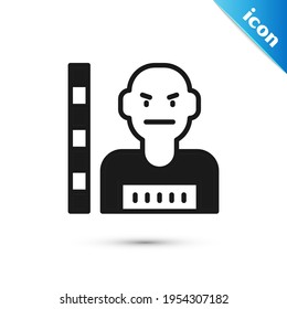 Grey Suspect criminal icon isolated on white background. The criminal in prison, suspected near the board.  Vector