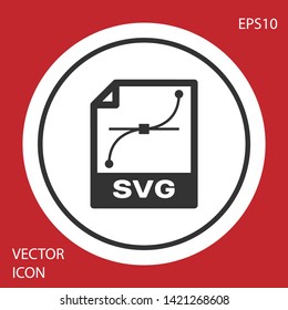 Grey SVG file document icon. Download svg button icon isolated on red background. SVG file symbol. White circle button. Vector Illustration