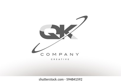 grey swoosh white alphabet company logo line design vector icon template qk q k