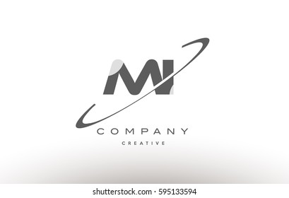 grey swoosh white alphabet company logo line design vector icon template mi