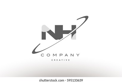 grey swoosh white alphabet company logo line design vector icon template nh n h