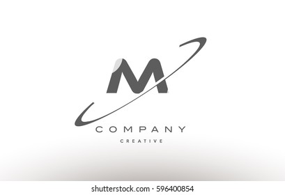 grey swoosh white alphabet company logo line design vector icon template m