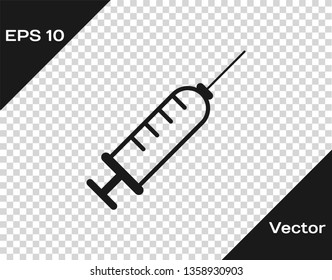 Grey Syringe icon isolated on transparent background. Syringe for vaccine, vaccination, injection, flu shot. Medical equipment. Vector Illustration