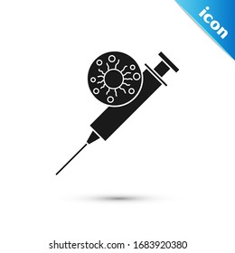 Grey Syringe and virus icon isolated on white background. Syringe for vaccine, vaccination, injection, flu shot. Medical equipment.  Vector Illustration