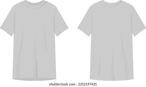 Grey t shirt mockup on isolated white background. Vector illustration. 