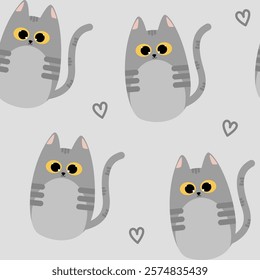 grey tabby cat kitten cartoon character seamless pattern 