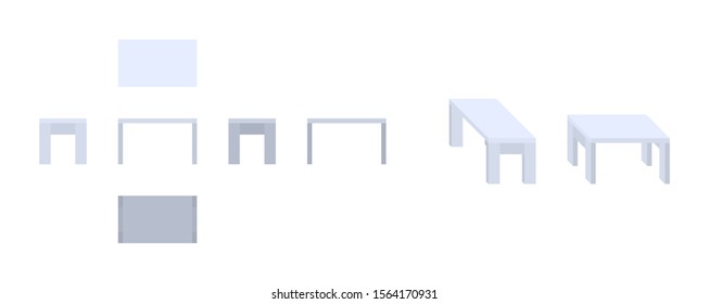 grey table from different angles isometric flat