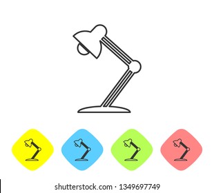 Grey Table lamp line icon isolated on white background. Table office lamp. Set icon in color rhombus buttons. Vector Illustration