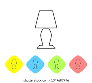 Grey Table lamp line icon isolated on white background. Set icon in color rhombus buttons. Vector Illustration