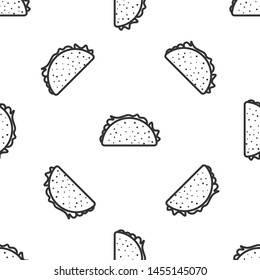 Grey Taco with tortilla icon isolated seamless pattern on white background. Traditional mexican fast food. Vector Illustration