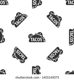 Grey Taco with tortilla icon isolated seamless pattern on white background. Traditional mexican fast food. Vector Illustration