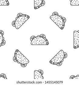 Grey Taco with tortilla icon isolated seamless pattern on white background. Traditional mexican fast food. Vector Illustration