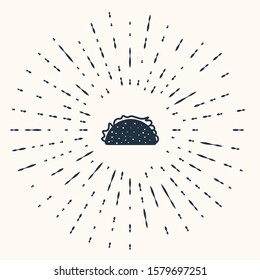 Grey Taco with tortilla icon isolated on beige background. Traditional mexican fast food. Abstract circle random dots. Vector Illustration