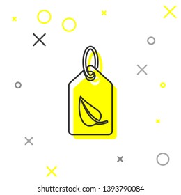 Grey Tag with leaf symbol line icon isolated on white background. Banner, label, tag, logo, sticker for eco green. Vector Illustration