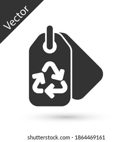 Grey Tag with recycle symbol icon isolated on white background. Banner, label, tag, logo, sticker for eco green. Vector.
