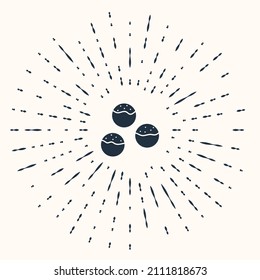 Grey Takoyaki icon isolated on beige background. Japanese street food. Abstract circle random dots. Vector