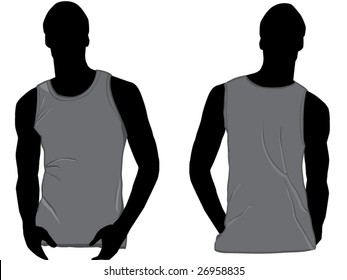 Grey tank top design template with front and back.