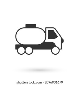 Grey Tanker truck icon isolated on white background. Petroleum tanker, petrol truck, cistern, oil trailer.  Vector