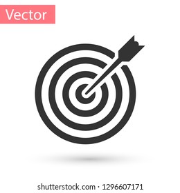 Grey Target with arrow icon isolated on white background. Dart board sign. Archery board icon. Dartboard sign. Business goal concept. Vector Illustration
