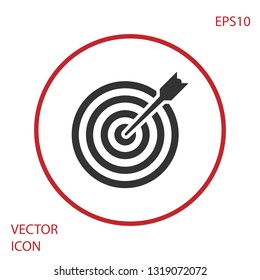 Grey Target with arrow icon isolated on white background. Dart board sign. Archery board icon.  