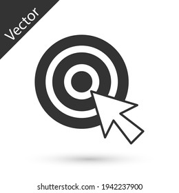 Grey Target with arrow icon isolated on white background. Dart board sign. Archery board icon. Dartboard sign. Business goal concept. Vector