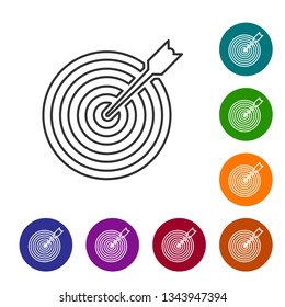 Grey Target with arrow line icon isolated on white background. Dart board sign. Archery board icon. Dartboard sign. Business goal concept. Vector Illustration