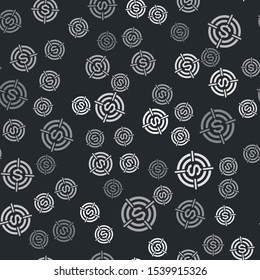 Grey Target with dollar symbol icon isolated seamless pattern on black background. Investment target icon. Successful business concept. Cash or Money sign.  Vector Illustration