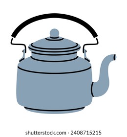 Grey Teapot with Hot Aromatic Tea Brewing Vector Illustration