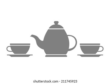 Grey teapot and teacup on white background