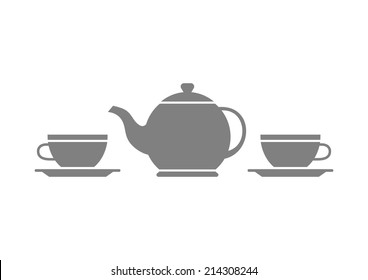 Grey teapot and teacup on white background