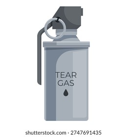 Grey tear gas grenade, a non lethal chemical weapon used for riot control and crowd dispersal, causing severe eye irritation
